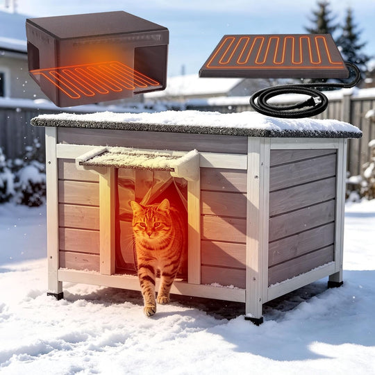 MEDEHOO Heated Outdoor Cat House with Heater and Insulated Liner Weatherproof Insulated Feral Cat Shelter for Winter AIR12-IN-HP-WM