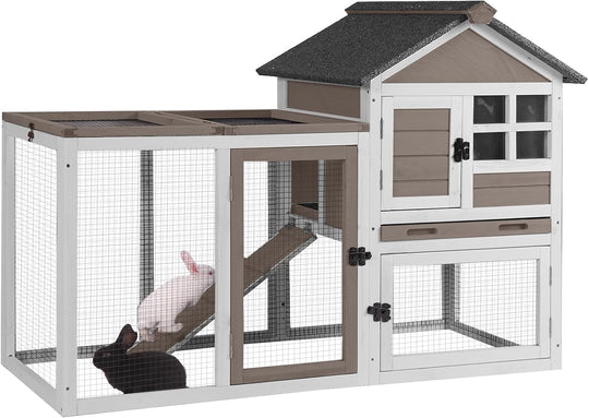 BUTINGLALE Rabbit Hutch Chicken Coop Expandable Indoor Bunny Cage Outdoor Guinea Pig Cage with Run 51.6" L, Brown XZ7002-B-N-WM