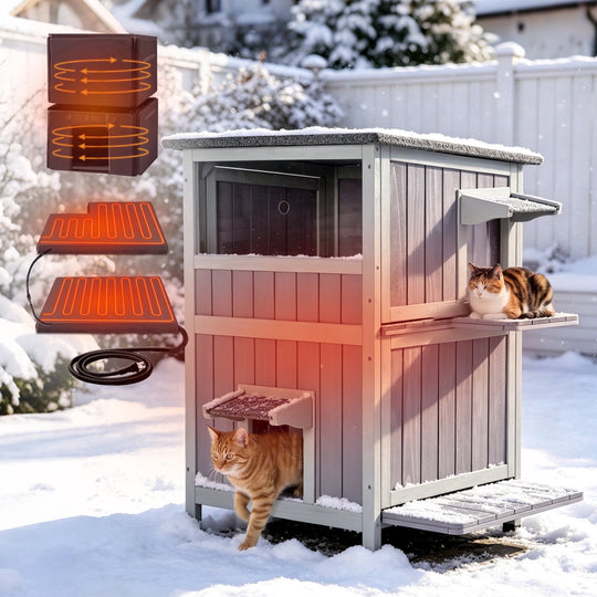 MEDEHOO Heated Outdoor Cat House for Winter, Insulated Cat House for Outdoor Indoor, Weatherproof Cat Shelter with Warm Liner for Feral &amp; Stray Cats