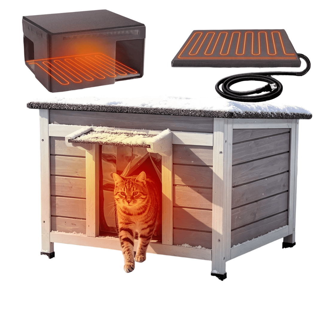 MEDEHOO Heated Outdoor Cat House with Insulated Liner for Winter Waterproof Feral Cat Shelter SAIR12-IN-HP