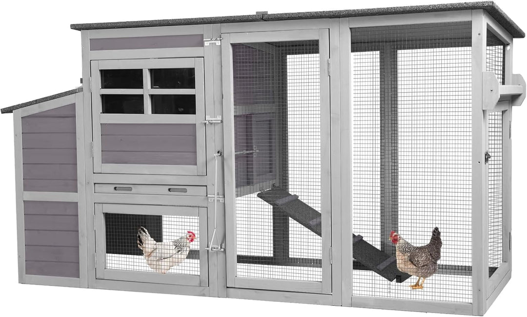 MEDEHOO 78.4" Large Chicken Coop for 4-6 Chickens with Wheels Weaterproof Hen House with Large Run, Nesting Box, Metal Pull Out Tray SAIR31-WM