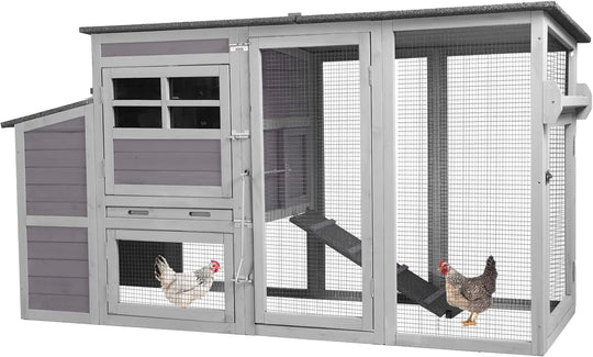 MEDEHOO 78.4" Large Chicken Coop for 4-6 Chickens with Wheels Weaterproof Hen House with Large Run, Nesting Box, Metal Pull Out Tray SAIR31-WM