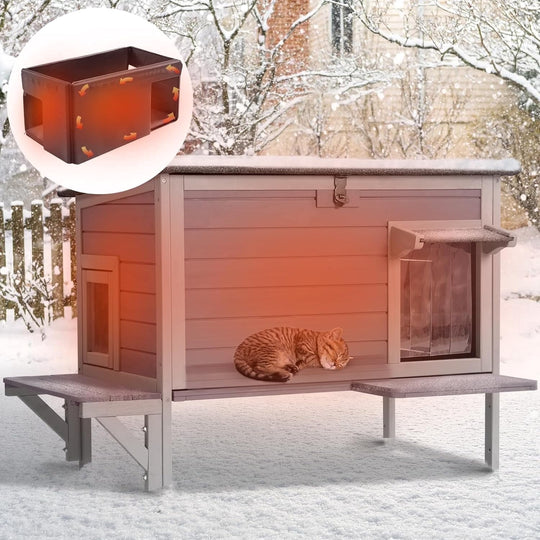 MEDEHOO Outdoor Cat House Weatherproof with Insulated Liner, Feral Cat Enclosure Grey Color