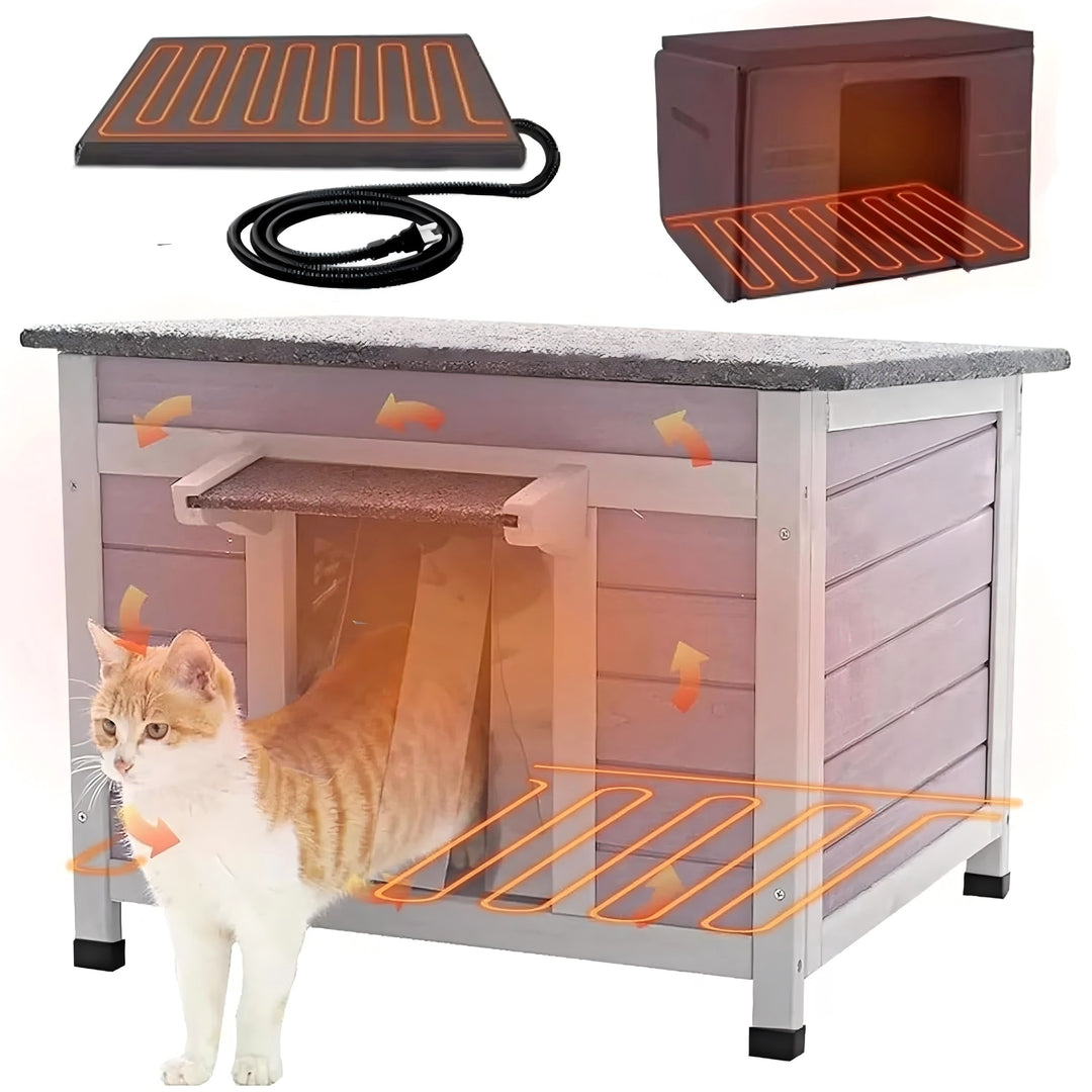 MEDEHOO Heated Outdoor Cat House with Heater and Insulated Liner Weatherproof Insulated Feral Cat Shelter for Winter