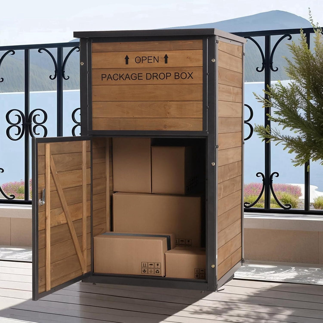 MEDEHOO Large Package Delivery Boxes for Outside Strong Metal Frame Large Parcel Shed with Combination Lockable Secure Anti Theft Package Delivery Box AIR7011-dB-J-WM