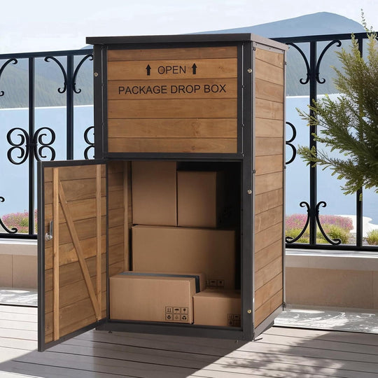 MEDEHOO Large Package Delivery Boxes for Outside Strong Metal Frame Large Parcel Shed with Combination Lockable Secure Anti Theft Package Delivery Box AIR7011-dB-J-WM