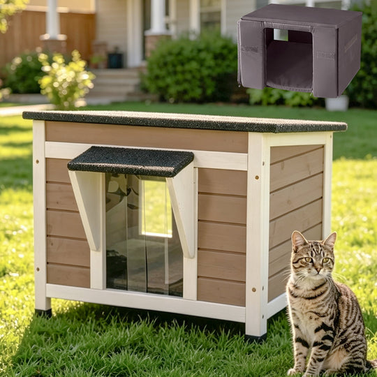 MEDEHOO Outdoor Cat House with Insulated Liner Weatherproof Cat Shelter with Insulation Liner, Elevated Base &amp; Openable Roof for Stray/Feral Cats for Winter AIR12-B-IN-PA-WM