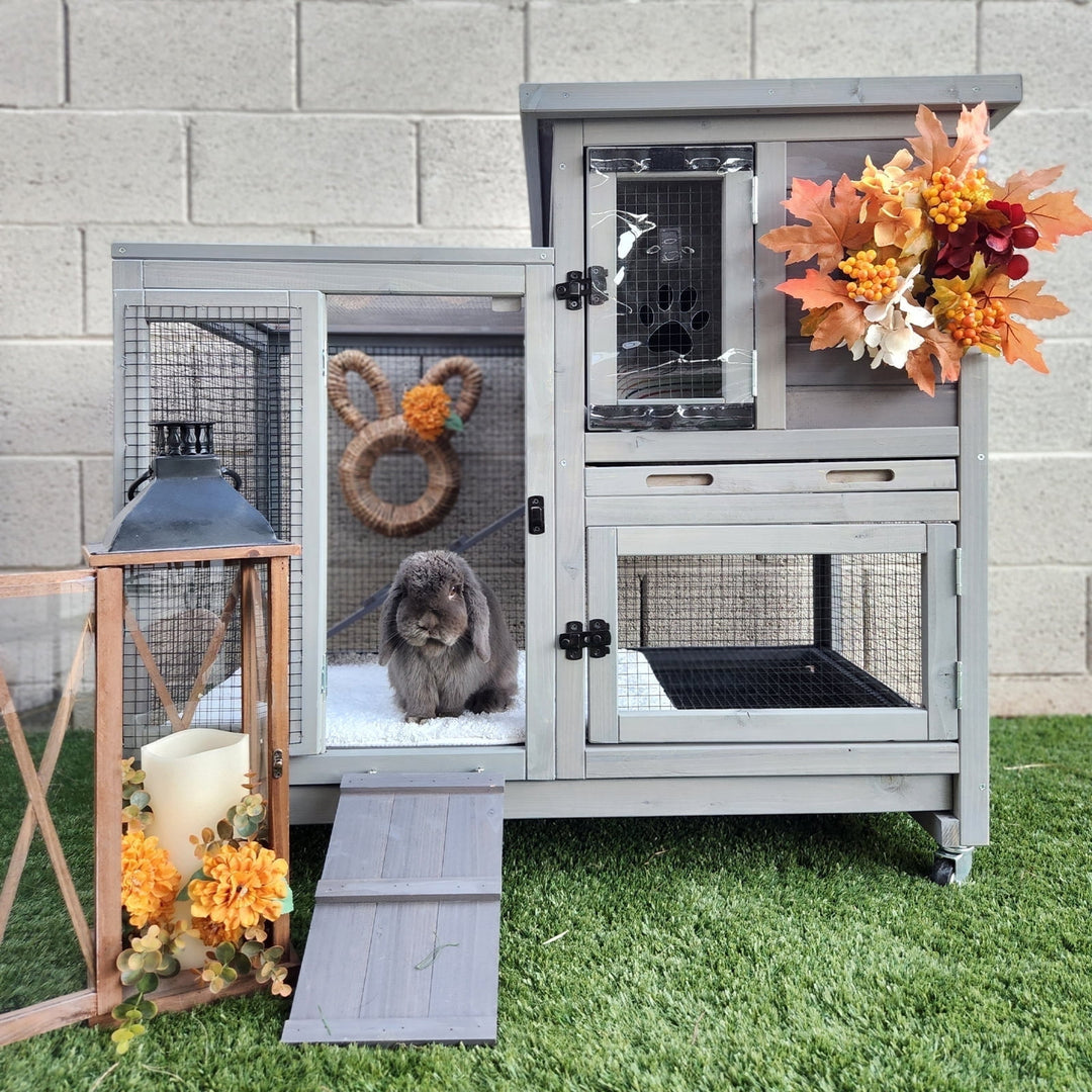 BUTINGLALE Outdoor Rabbit Hutch Bunny House Wooden Indoor Rabbit Cage for Small Animals with Trays AIR10-H-WM