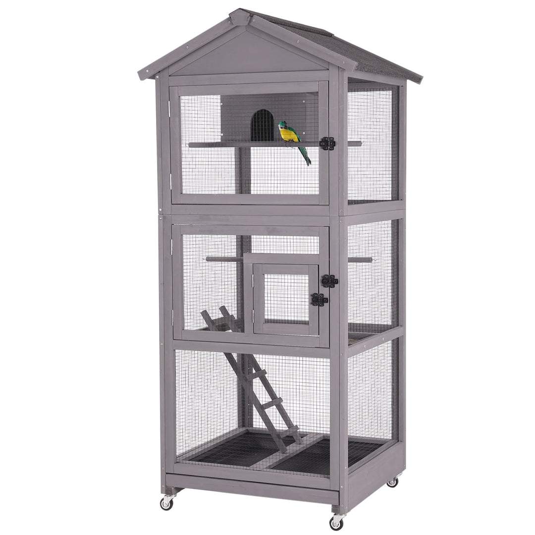 MEDEHOO 71'' Large Wooden Birdcages with Stand, Movable Aviary Flight Cage for Parakeets, Cockatiel, Parrot, Finch, Canary