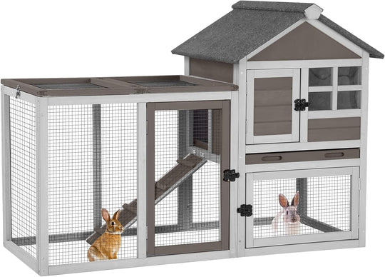 MEDEHOO Rabbit Hutch Indoor Bunny Cage Outdoor with Run Chicken Coop Guinea Pig House with Waterproof Asphalt Roof,No Leakage Pull Out Tray