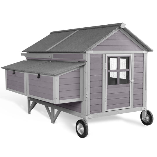 BUTINGLALE Chicken Coop with Super Large Wheels for 4-6 Chickens Mobile Duck House 68.1" L with Four Nesting Boxes, Four Perches, Easy to Move AIR97-N1