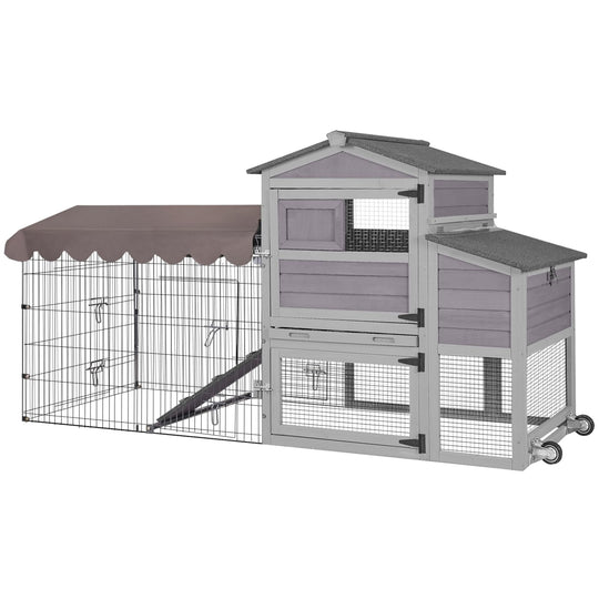 MEDEHOO Mobile Chicken Coop 79" Large All-Steel Frame Hen House Poultry Cage with Metal Run, Waterproof Rain Cover AIR7008-J-WM