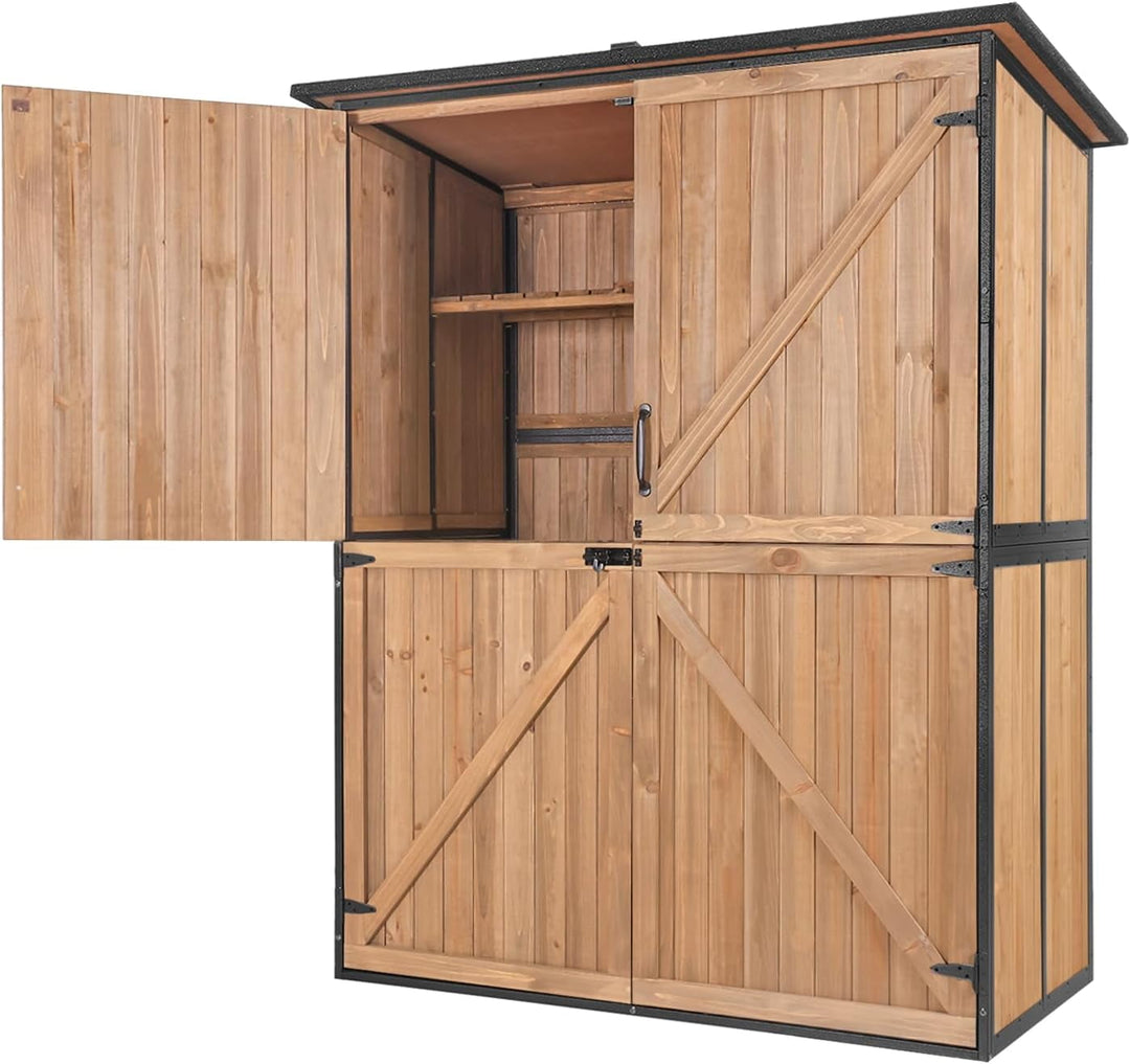 MEDEHOO Outdoor Storage Shed with Metal Frame,Large Wooden Tool Cabinet with Adjustable Shelfs, House Garden Shed for Backyard Garden Patio Lawn