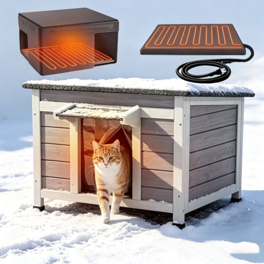 MEDEHOO Heated Outdoor Cat House with Heater and Insulated Liner Weatherproof Insulated Feral Cat Shelter for Winter