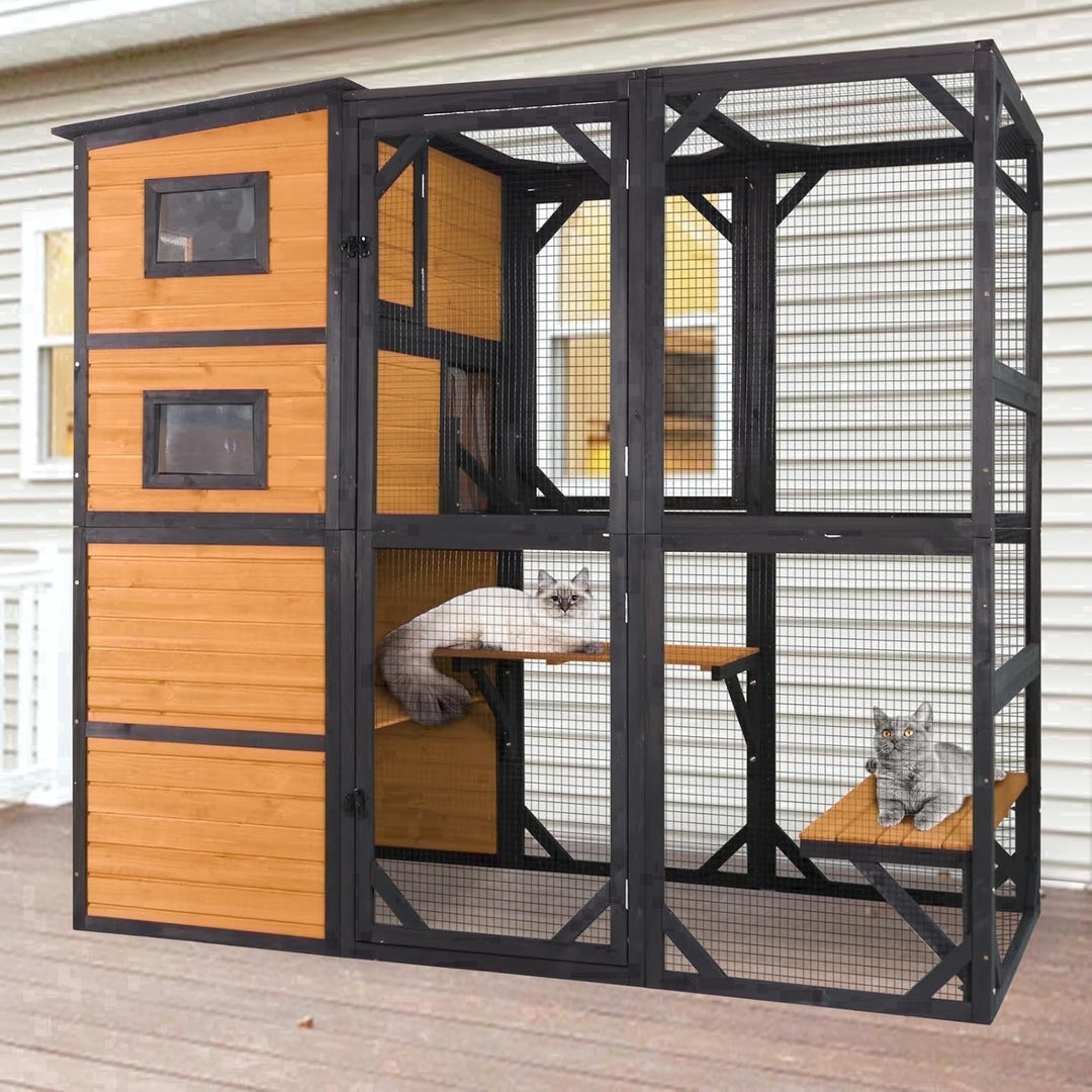 MEDEHOO Cat Catio 70" Large Cat House wih 4 Tiers Kitty Enclosure Attach to Window, Waterproof Kitty Shelter
