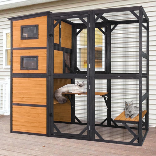 MEDEHOO Cat Catio 70" Large Cat House wih 4 Tiers Kitty Enclosure Attach to Window, Waterproof Kitty Shelter