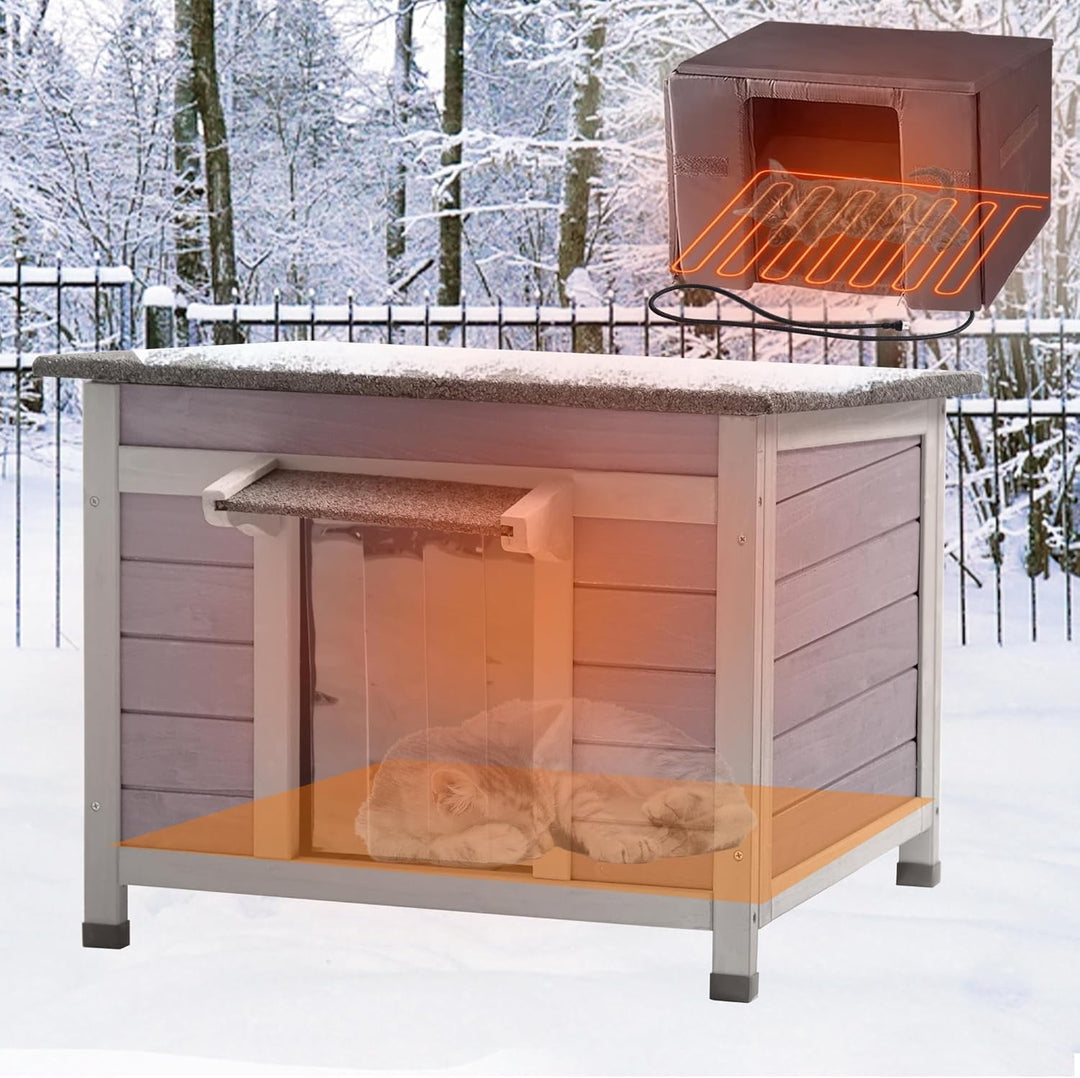 MEDEHOO Heated Outdoor Cat House with Heating Pad &amp; Insulated Liner, Bite-Resistant Wire, Weatherproof Insulated Feral Cat Shelter for Winter AIR12-HP-AD-WM