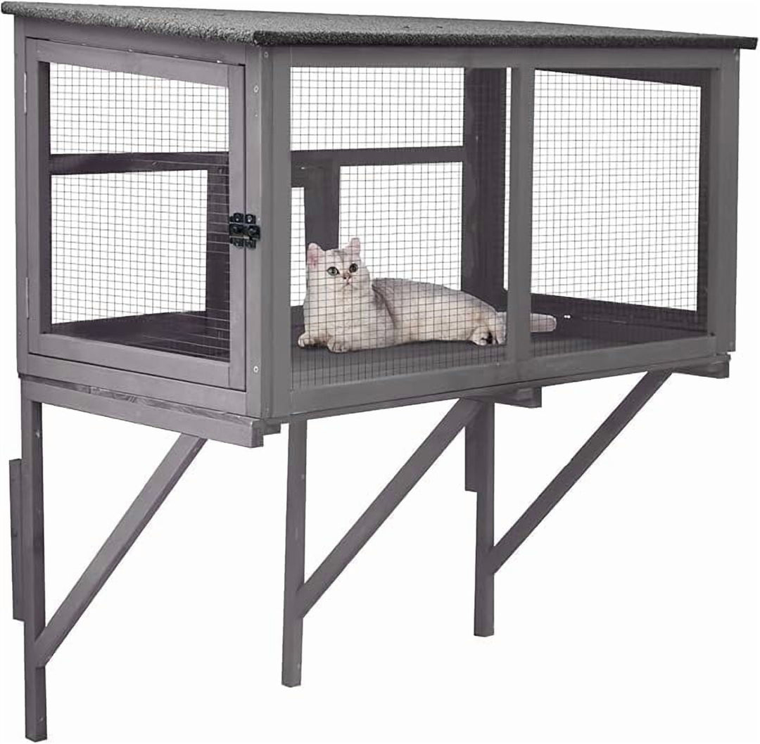 MEDEHOO Outdoor Cat Enclosure &amp; Window Perch - High Density Wire Mesh, PVC Back Door, Bug-Proof (39.4" L × 22.8" W × 43.4" H) AIR7016-N-WM