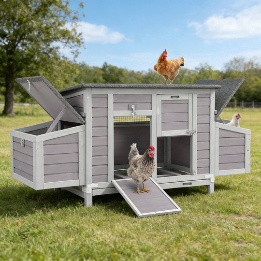 MEDEHOO Chicken Coop Outdoor Wooden Chicken House  Portable Hens House with Nesting Box,Perches,Waterproof Roof Gray