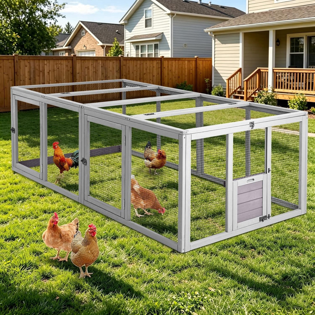 MEDEHOO 20.7 sq ft Chicken Coop Run Extension for Outdoor, Heavy Duty Metal Chicken Run with Safety Lock Doors, 79"x38"x27"