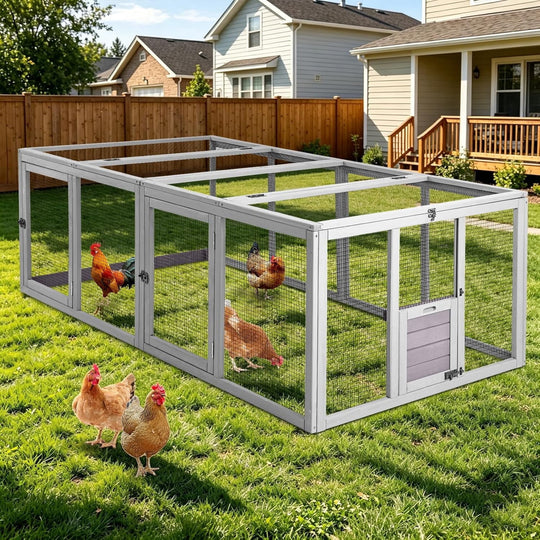 MEDEHOO 20.7 sq ft Chicken Coop Run Extension for Outdoor, Heavy Duty Metal Chicken Run with Safety Lock Doors, 79"x38"x27"