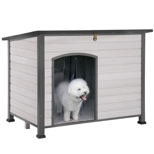 MEDEHOO Wooden Dog House Anti-chewing Kennels for Outdoor &amp; Indoor, Off-White Large