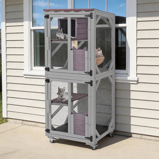 MEDEHOO Catio Outdoor Cat House for Catis Mobile Enclosures on Wheels Large Cat Cage with Waterproof Cover,Resting House,62.8