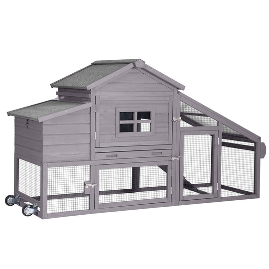 BUTINGLALE Outdoor Mobile Chicken Coop with Wheels Hen House with Nesting Box Wooden Bunny Cage Large Duck House with Run UV Roof Rabbit Hutch(Grey) AIR23-D-N