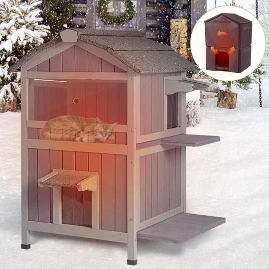 MEDEHOO Cat House for Outdoor Cats with Insulated Liner for Winter Waterproof Feral Kitty Shelter,2 Layer AIR94-IN-J-WM