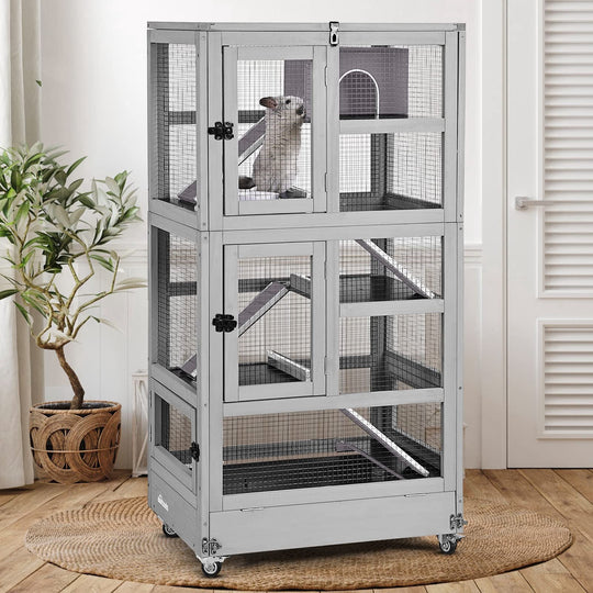 MEDEHOO Ferret Cage Large Chinchilla Cage Upgrade Metal Frame Rat Cage, 5 Levels