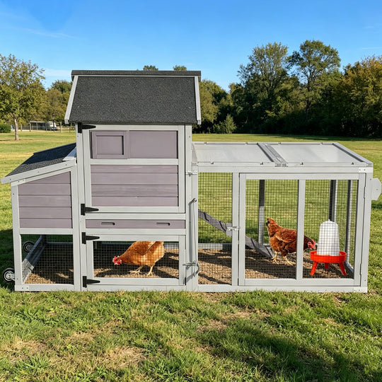MEDEHOO Expandable Mobile Chicken Coop with Wheels for 4–6 Chickens, Reinforced Nesting Box, Full-Cover UV Roof, Weatherproof Outdoor Hen &amp; Duck House with Metal Tray, 77" L x 33.3" W x 46.5" H NAIR27-WM