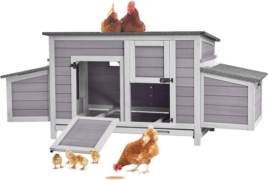 BUTINGLALE Chicken Coop Outdoor Wooden Hen House with Nesting Box Poultry Cage with 2 Perches,2 Large Front Doors AIR69-J