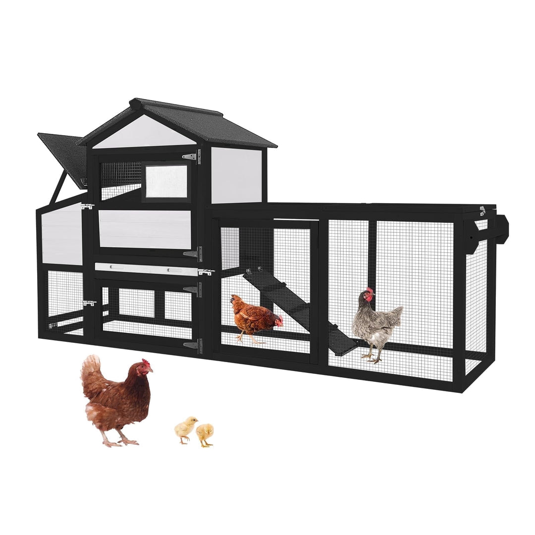 MEDEHOO Mobile Chicken Coop with Wheels for 4-6 Chickens, Backyard Expandable Chicken House Duck Cage with Run, 2 Nesting Boxes, Easy Clean Pull-Out Tray, Leak-Resistant Asphalt Roof, 82.4"