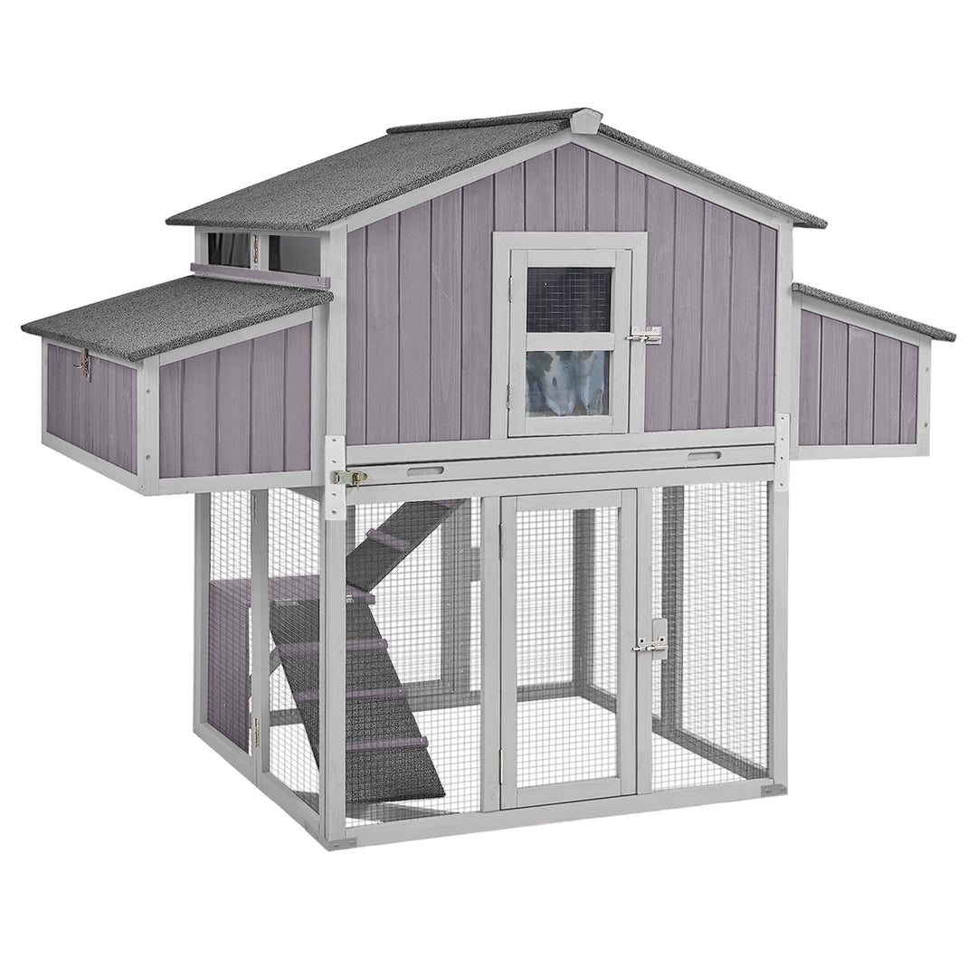MEDEHOO Large Chicken Coop with Unique Folding Design for 4-6 Chickens - Elevated Outdoor Chicken House Backyard Duck Cage with 2 Nesting Boxes, Easy Clean Pull-Out Tray, Asphalt Roof