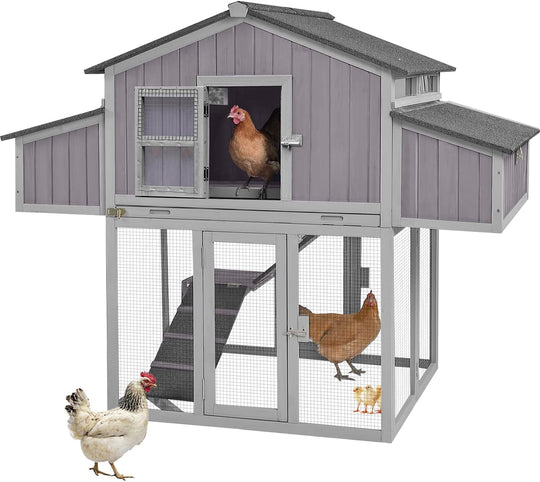 MEDEHOO Chicken Coop Double Folding Fir Wood Chicken House with Large Nesting Box Poultry Cage Upgrade with Strong Iron Frame, Durable &amp; Waterproof for 4-6 Hens Duck Coop AIR66-HC-WM