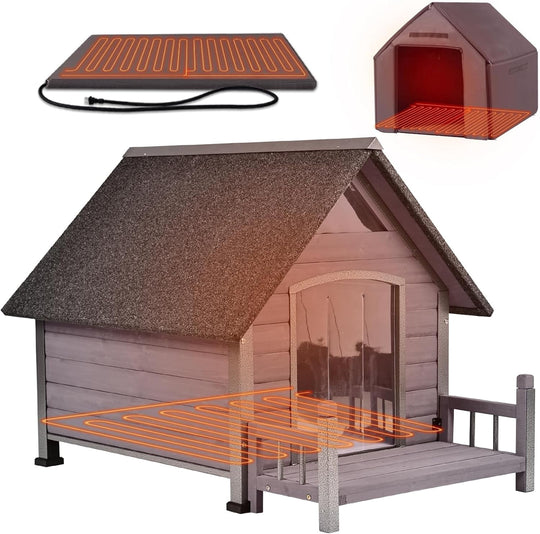 MEDEHOO Heated Dog House Outdoor 45" Large Dog Kennel with Metal Frame Insulated Indoor Dog Cage for Small Medium Large Dogs with Heater and Insulated Liner