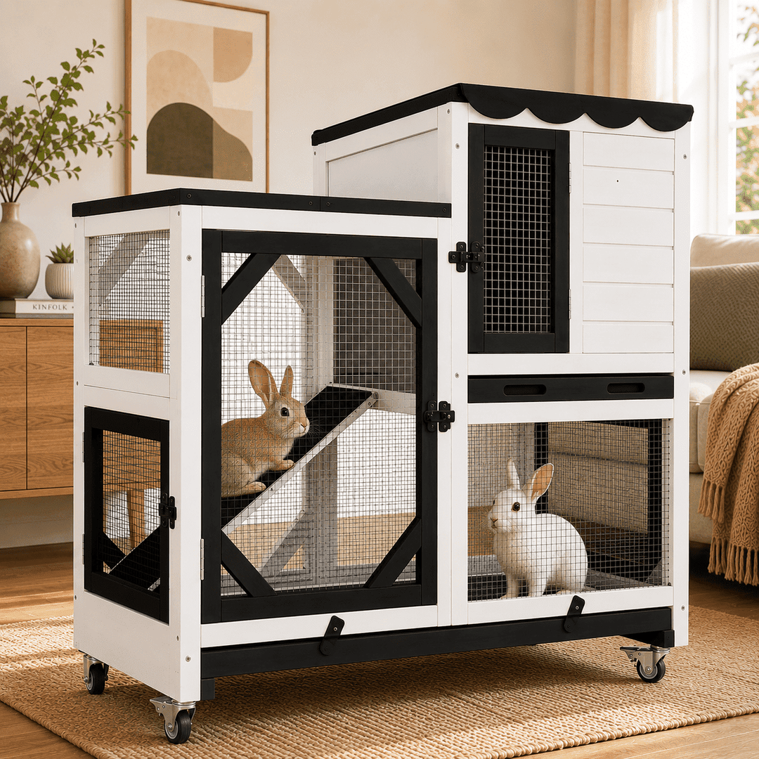 AIR7013-BW/L-SF 2-Story Rabbit Hutch with Wheels