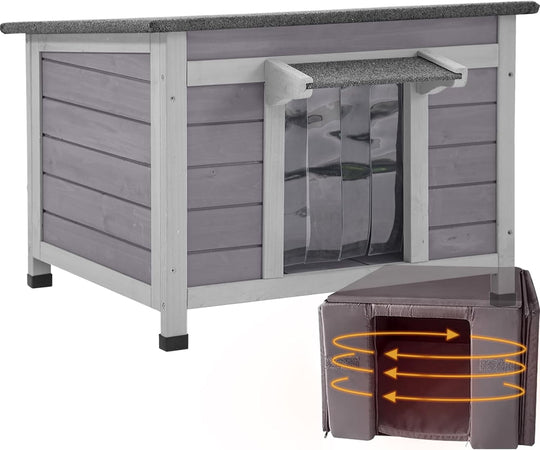 MEDEHOO Outdoor Cat House with Insulated Liner Weatherproof Feral Cat Shelter for Winter