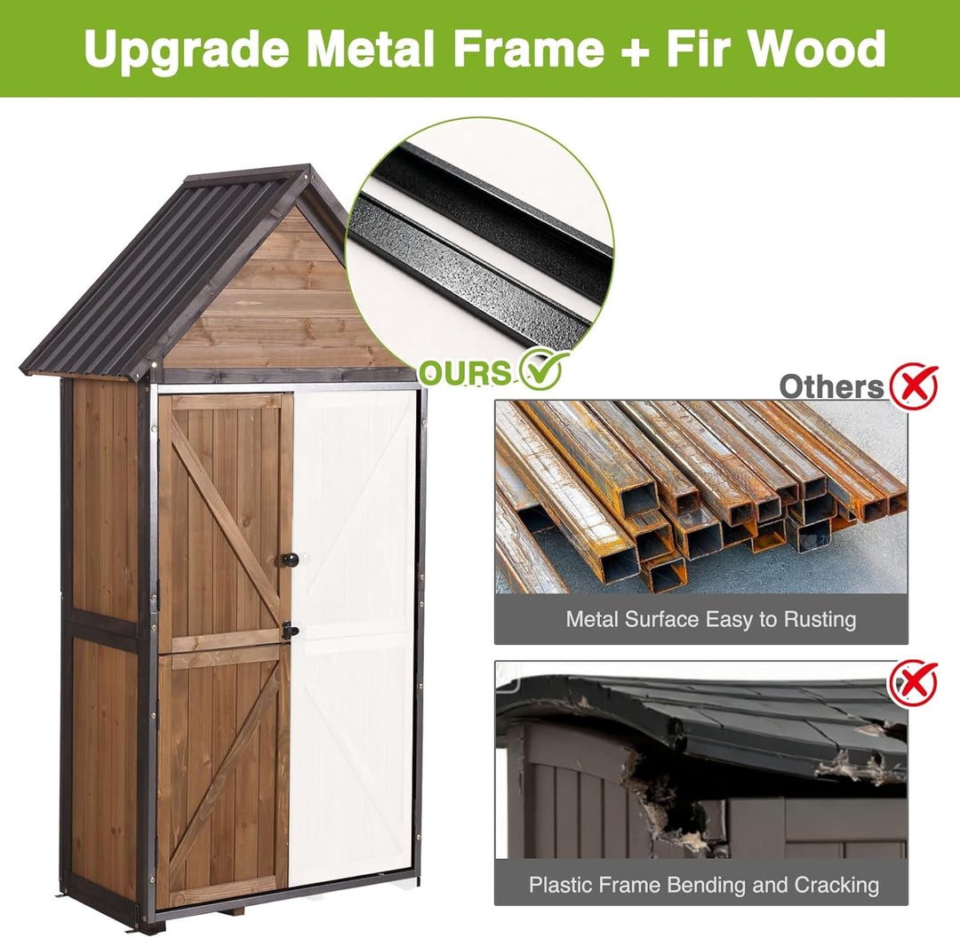 67.1" Outdoor Storage Cabinet Waterproof with Lockable Double Doors, Garden Storage Cabinet with Adjustable Shelves, Tool Organizer for Outside, Brown