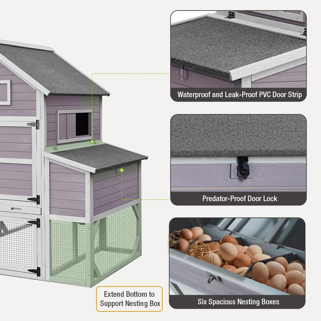 MEDEHOO 118" Large Chicken Coop with Run, 6 Nesting Boxes &amp; Removable Tray for 4-6 Chickens Outdoor, Wooden Chicken House Poultry Cage with Weatherproof Roof, 41.3ft² AIR46-km-M-WM