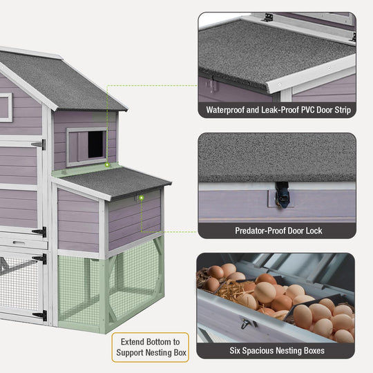 MEDEHOO 118" Large Chicken Coop with Run, 6 Nesting Boxes &amp; Removable Tray for 4-6 Chickens Outdoor, Wooden Chicken House Poultry Cage with Weatherproof Roof, 41.3ft² AIR46-km-M-WM