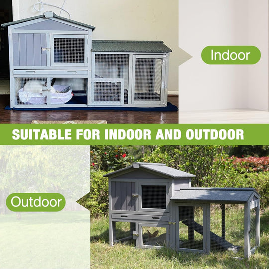 Chicken Coop Hen House with Run Outdoor Rabbit Cage Indoor Bunny Hutch with Waterproof Roof Poultry Cage AIR02-H-2-WM2
