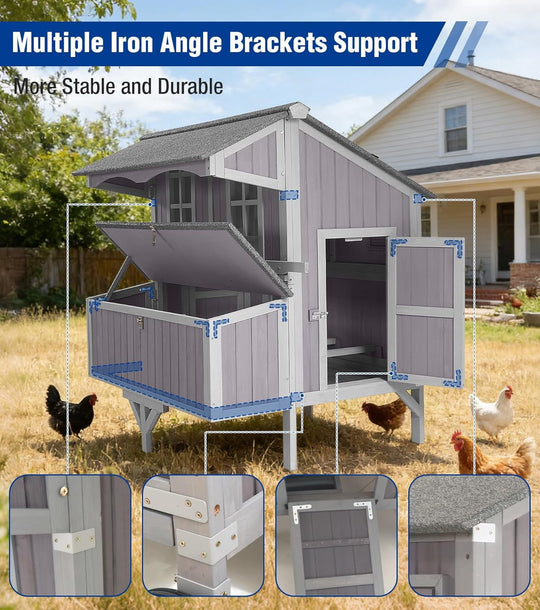 MEDEHOO Large Chicken Coop with Wheels for 6-8 Chickens, Large Outdoor Duck Coop Hen House with Weatherproof Asphalt Roof, Nesting Box, Pull-Out Tray, 51.6" L x 41" W x 51.2" H