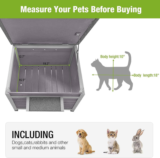 BUTINGLALE Outdoor Feral Cat House Weatherproof, Small Wooden Rabbit Hutch Bunny Cage Indoor-PVC Door Flaps AIR012-WM