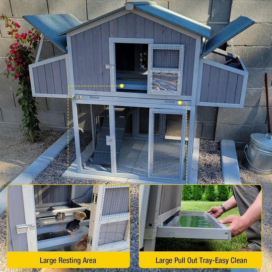 MEDEHOO Chicken Coop Large Poultry Cage with Strong Iron Edge Chicken House with Nesting Box Easy to Set Up Portable Chicken Coop for 6 8 Chickens