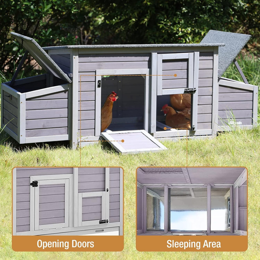 BUTINGLALE Chicken Coop Outdoor Wooden Hen House with Nesting Box Poultry Cage with 2 Perches,2 Large Front Doors AIR69-J