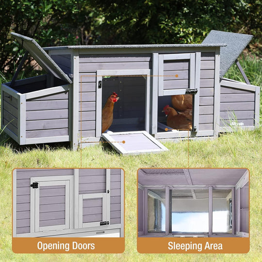 BUTINGLALE Chicken Coop Outdoor Wooden Hen House with Nesting Box Poultry Cage with 2 Perches,2 Large Front Doors AIR69-J