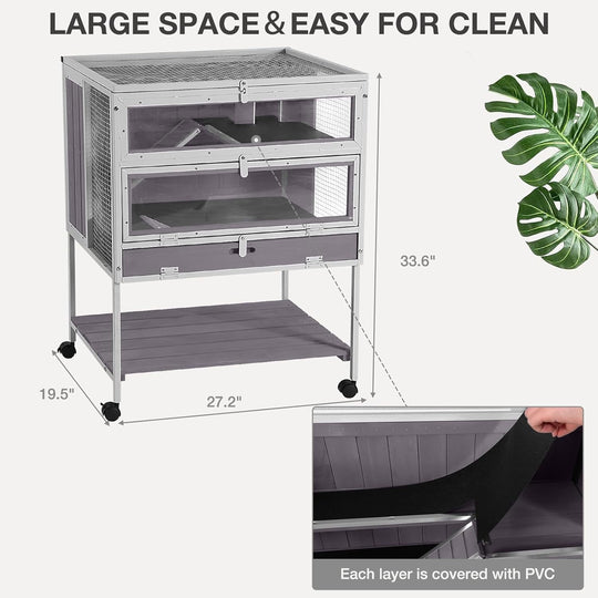MEDEHOO Guinea Pig Cage, Moveable Metal Frame Hamster Cage Anti-Chewing with Aluminium Alloy Edge, Hideouts, Ramps, Seesaws Chewing Toy, Deeper Pull-Out Leakproof Tray for Indoor Outdoor（White）