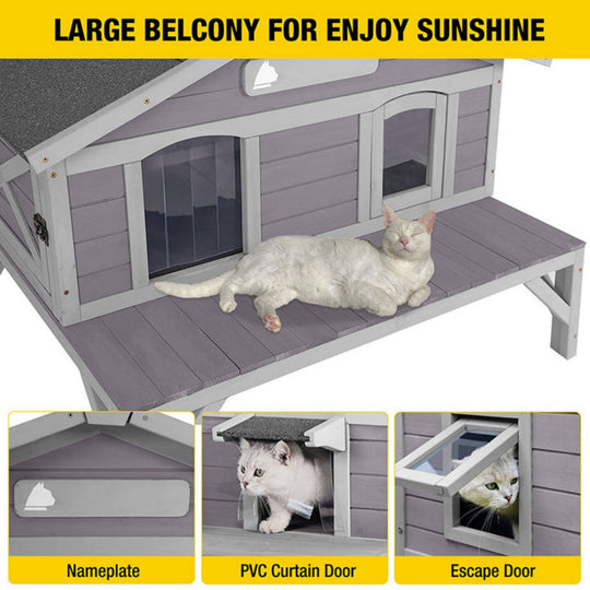 MEDEHOO Outdoor Cat House for Winter Feral Cat Shelter Weatherproof Large Opening Roof Escape Door AIR092-WM
