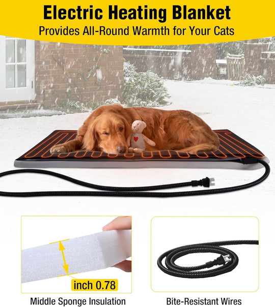 MEDEHOO 44.6" Large Outdoor Heated Dog House XL Insulated Dog Kennel with Safe Heating Pad, Chew-Proof Metal Frame, 6-Sided Thermal Liner for Large Dog Breeds, Brown